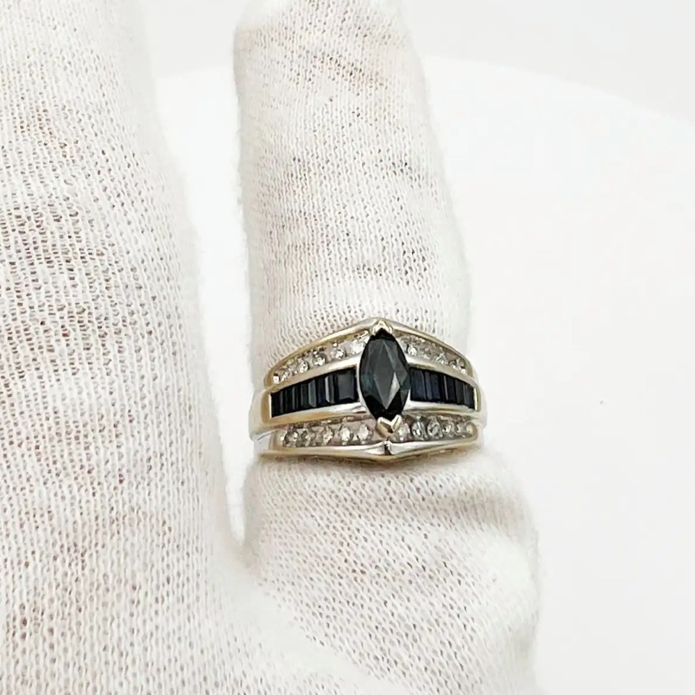 14K White Gold Sapphire & Diamond Ring - Picture 2 of 13